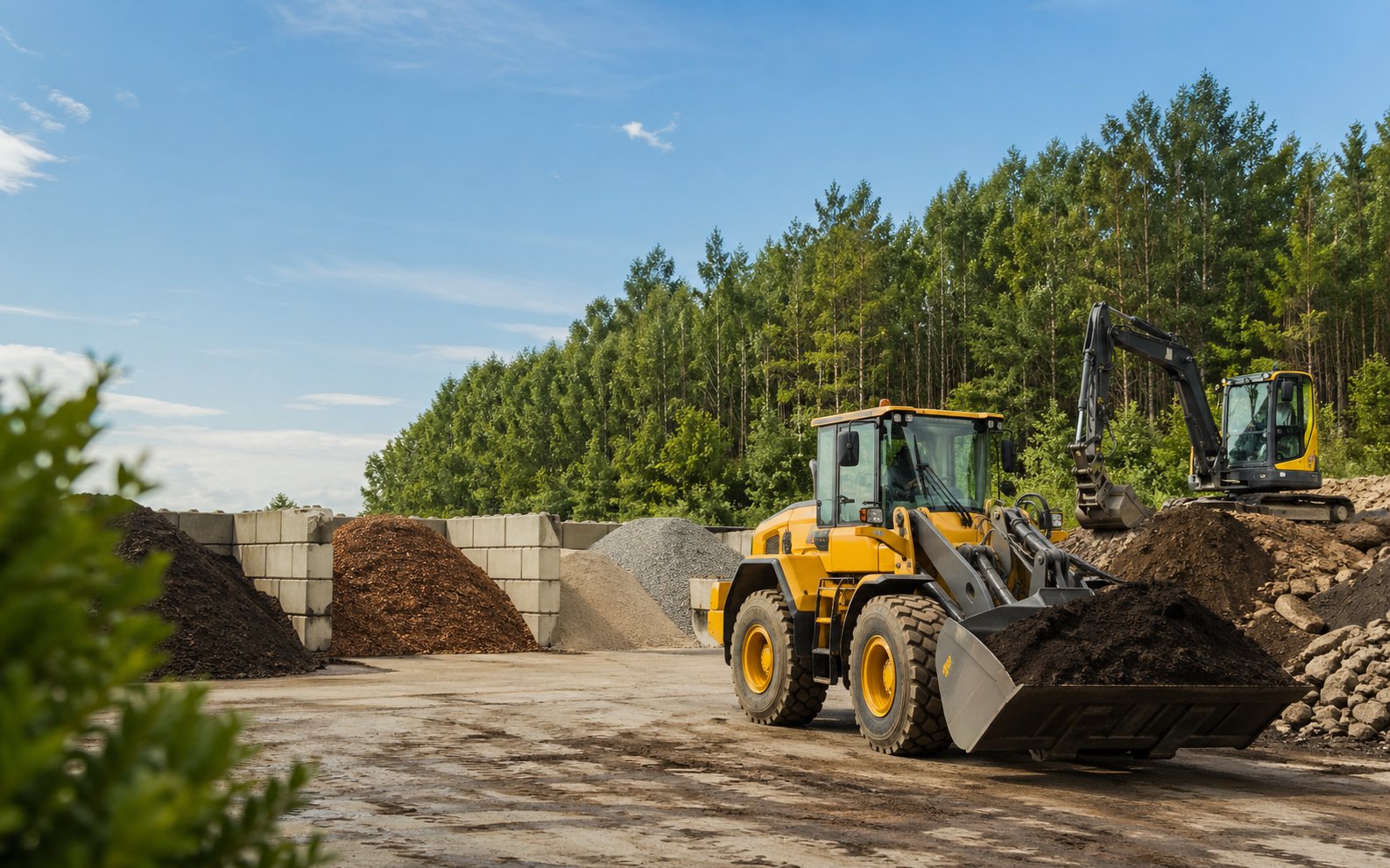 Radlader und Bagger bei der Arbeit